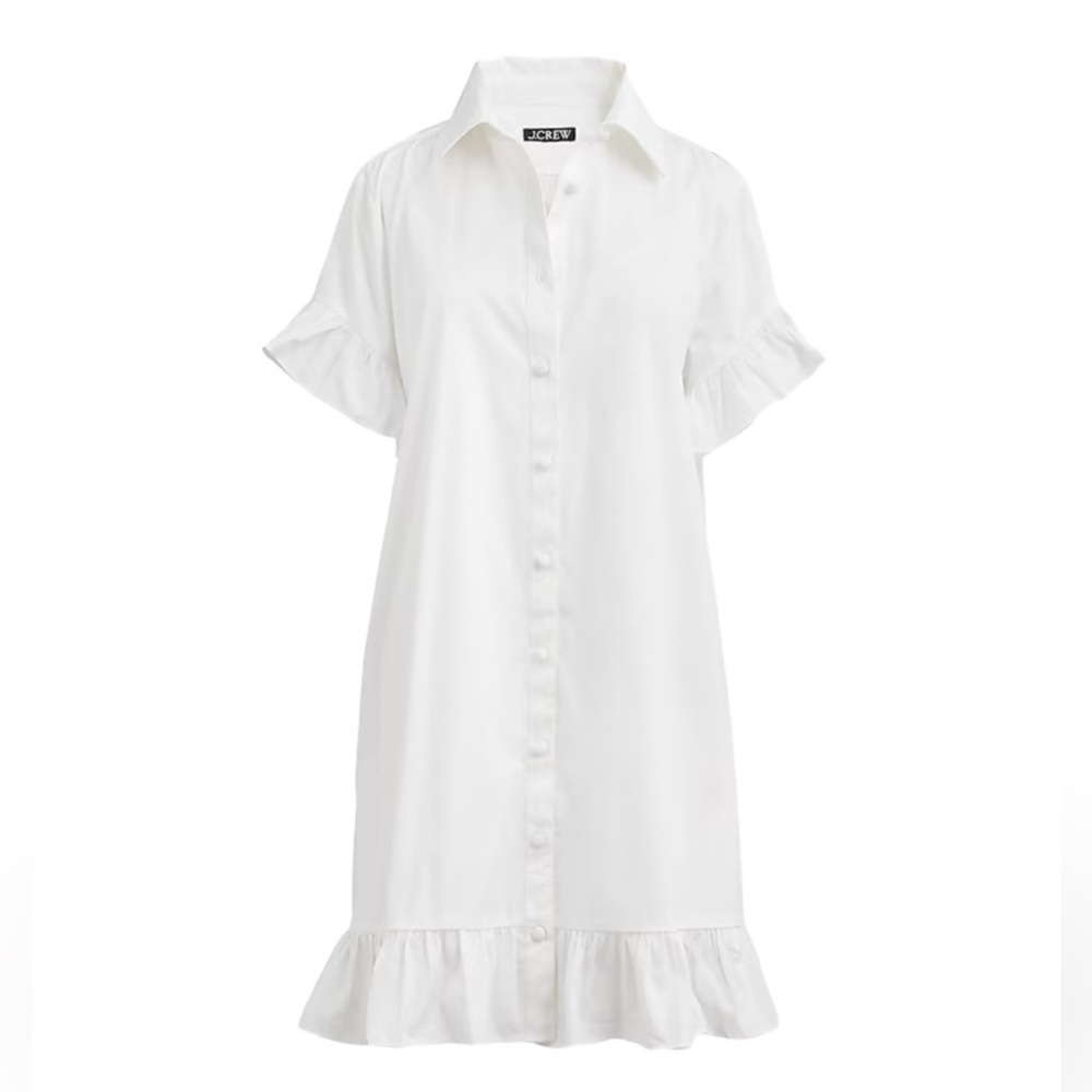 J. Crew White Ruffle-Hem Shirt Dress